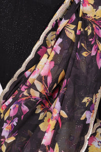 Black Floral Printed Lace Georgette Saree with Stitched Sequined Blouse