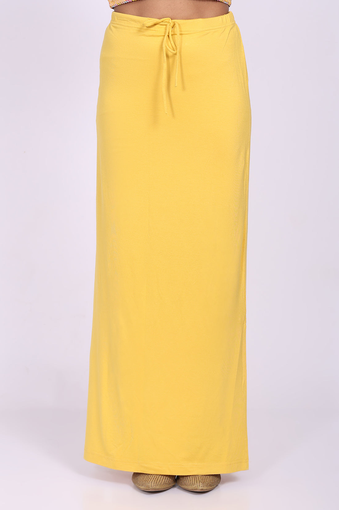 Yellow Floral Printed Saree with Petticoat and Stitched Blouse Set