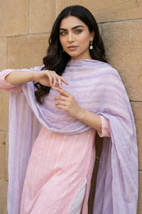 Lavender Yarn Dyed Striped Cotton Blend Dupatta