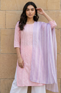 Lavender Yarn Dyed Striped Cotton Blend Dupatta