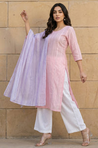 Lavender Yarn Dyed Striped Cotton Blend Dupatta
