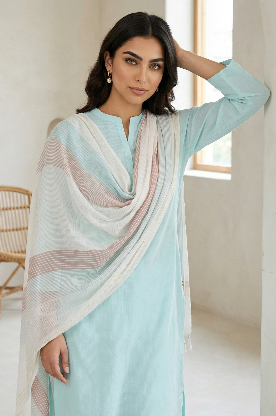 White Striped Dupatta