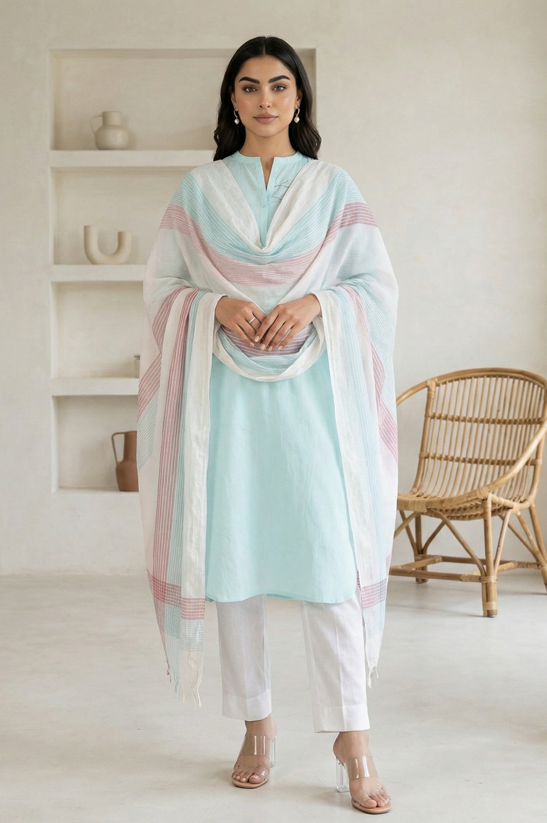 White Striped Dupatta