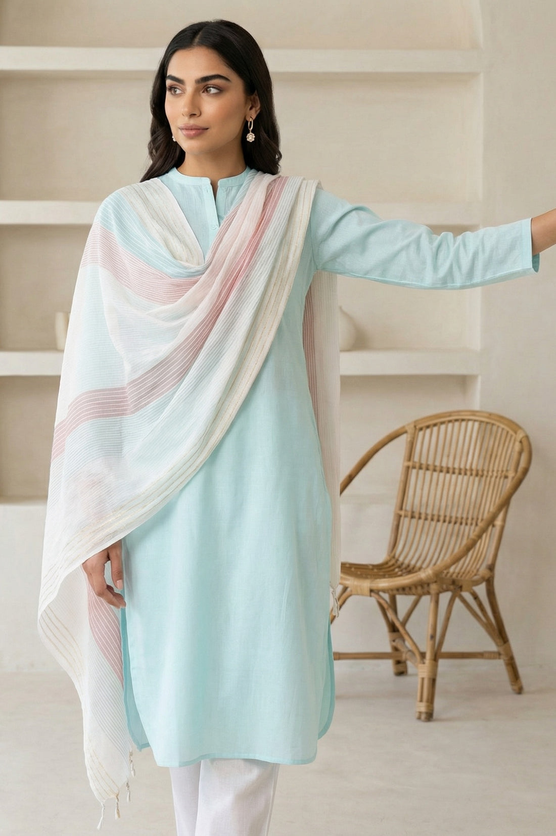 White Striped Dupatta