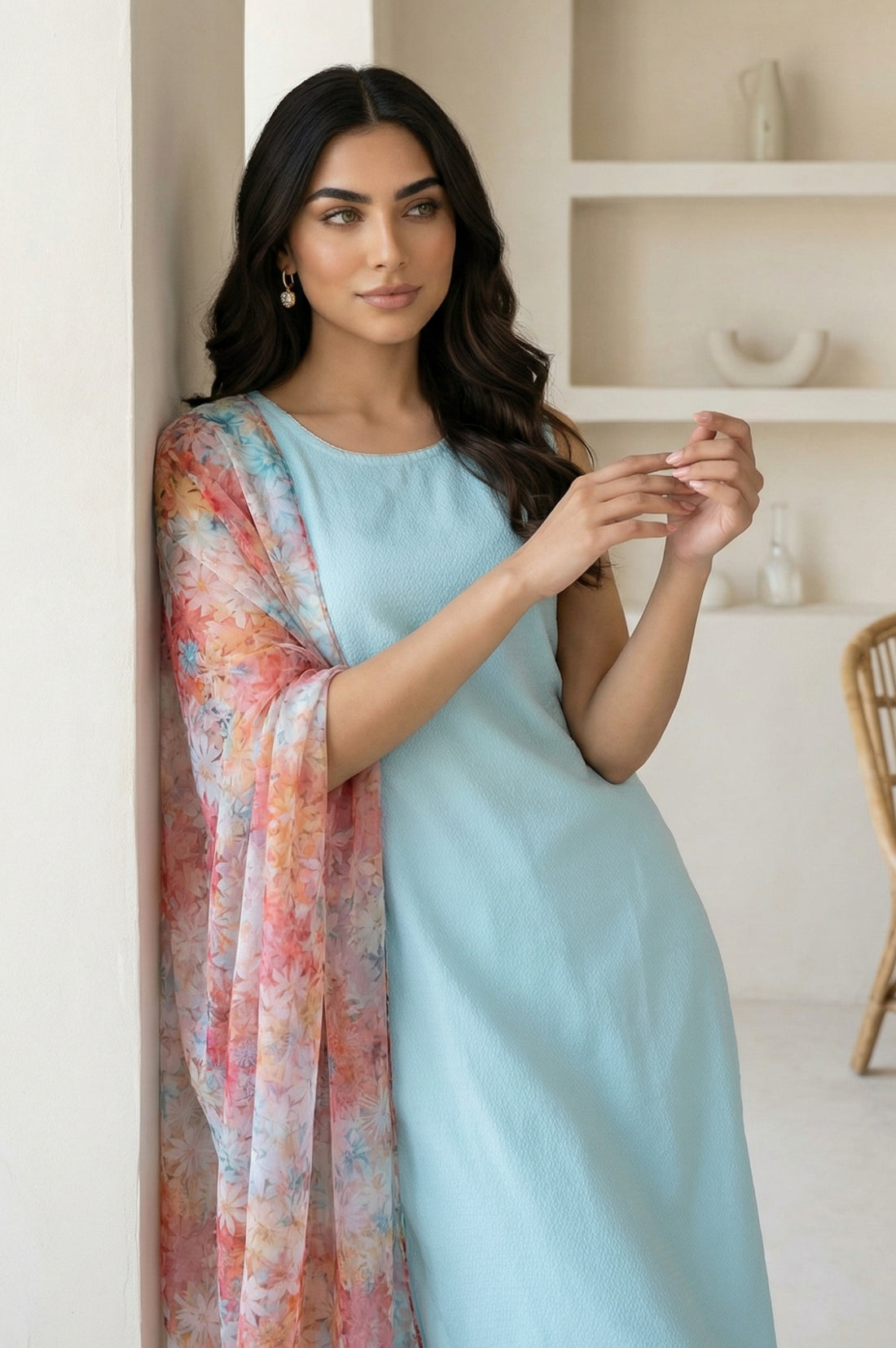Multicolor Floral Printed Organza Dupatta