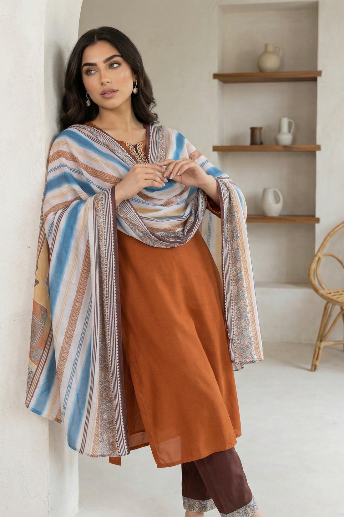 White Geometric Printed Dupatta