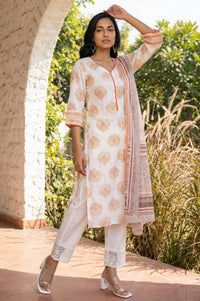 Off White Striped Pure Cotton Dupatta