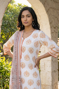 Off White Striped Pure Cotton Dupatta
