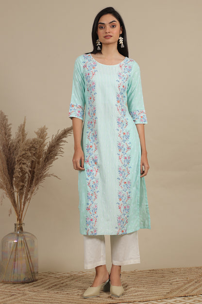 Blue Floral Printed Straight Kurta and Pants Co-ord Set