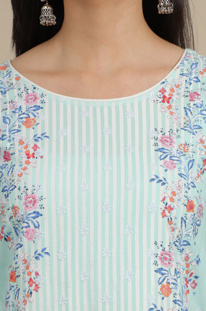 Blue Floral Printed Straight Kurta and Pants Co-ord Set