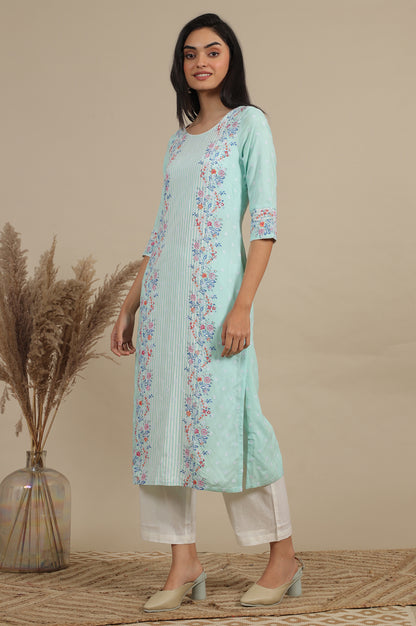 Blue Floral Printed Straight Kurta and Pants Co-ord Set