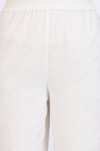 White Floal Printed Swiss Dot Cotton A-line Kurta and Trousers Set