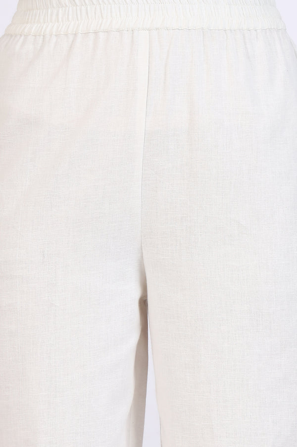 White Floal Printed Swiss Dot Cotton A-line Kurta and Trousers Set