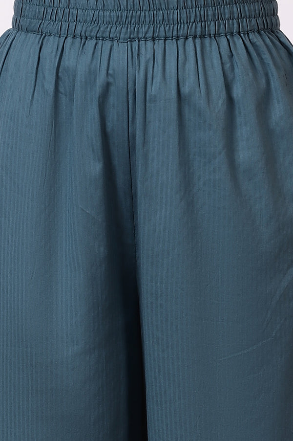 Blue Embroidered Yoke Pure Cotton Straight Kurta and Pants Set