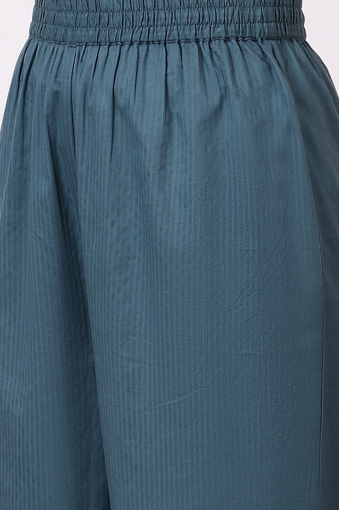 Blue Embroidered Yoke Pure Cotton Straight Kurta and Pants Set