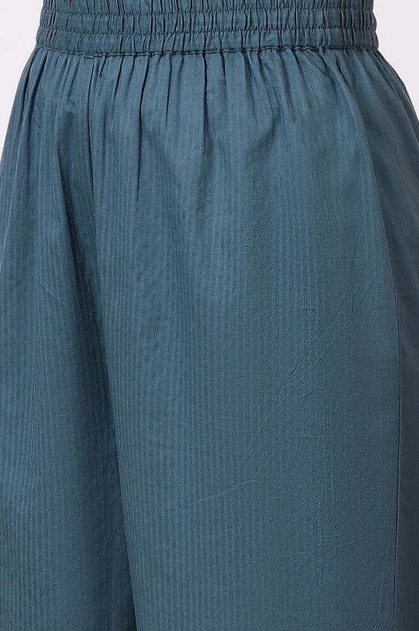 Blue Embroidered Yoke Pure Cotton Straight Kurta and Pants Set