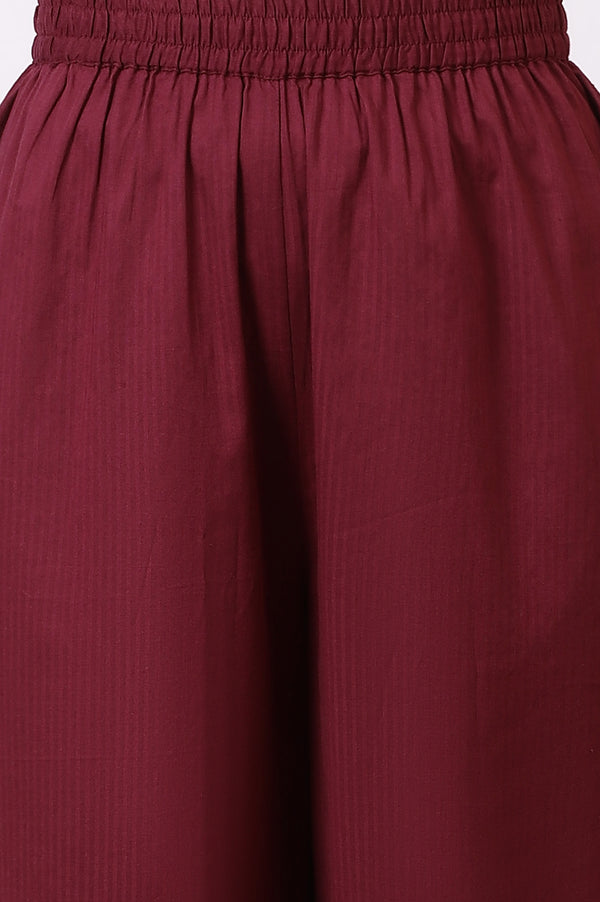 Maroon Embroidered Yoke Pure Cotton Straight Kurta and Pants Set