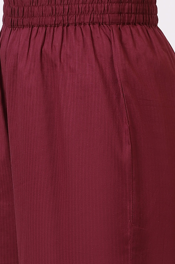 Maroon Embroidered Yoke Pure Cotton Straight Kurta and Pants Set