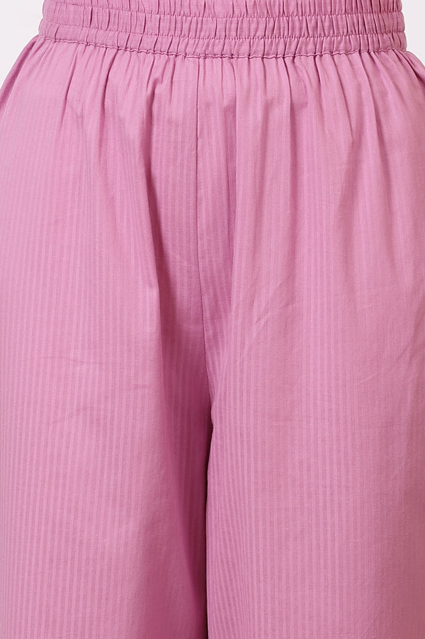 Pink Embroidered Yoke Pure Cotton Straight Kurta and Pants Set