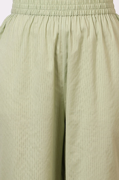 Green Embroidered Yoke Pure Cotton Straight Kurta and Pants Set