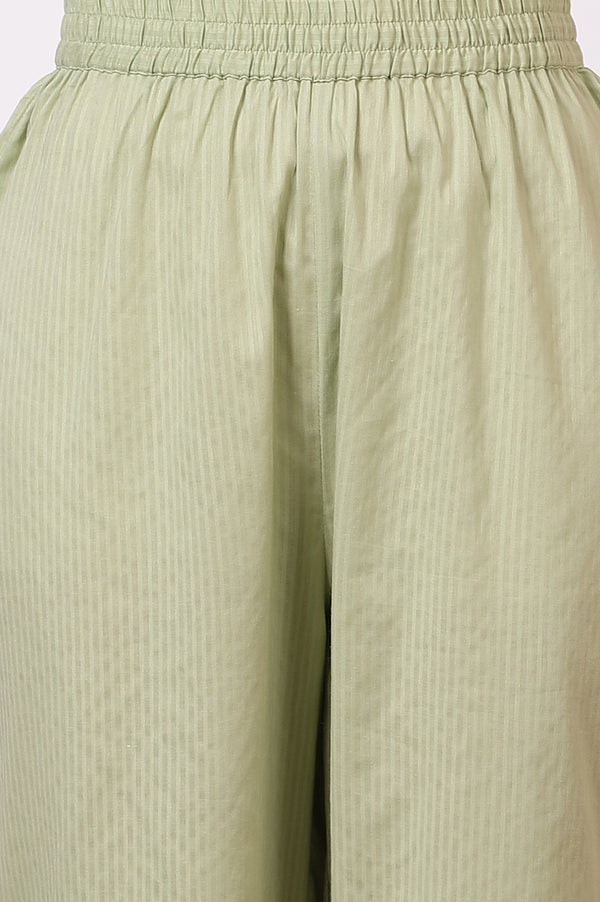 Green Embroidered Yoke Pure Cotton Straight Kurta and Pants Set