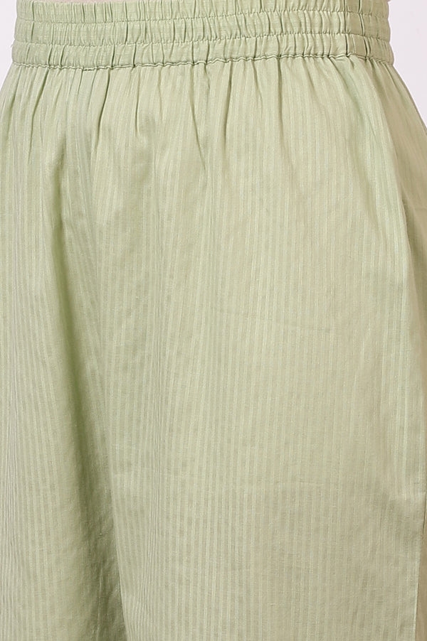 Green Embroidered Yoke Pure Cotton Straight Kurta and Pants Set