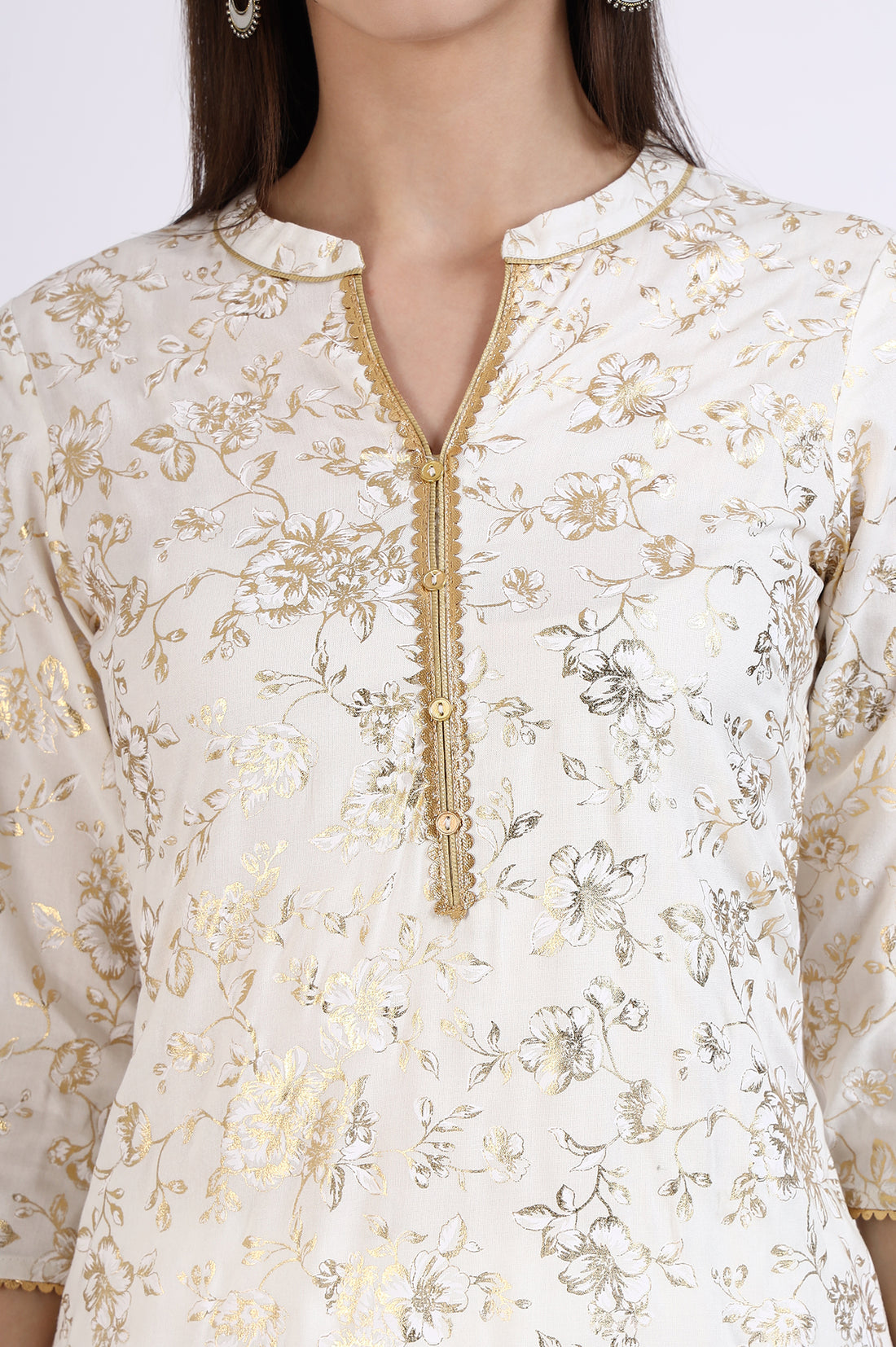 White Foil Floral Printed Rayon Straight Kurta and Trousers Co-ord Set