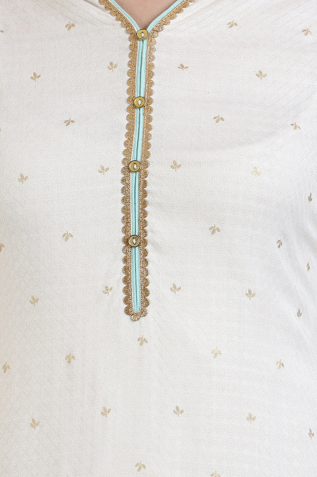 White Foil Printed Rayon Straight Kurta with Lace