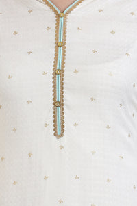 White Foil Printed Rayon Straight Kurta with Lace