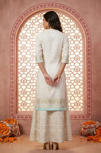 White Foil Printed Rayon Straight Kurta with Lace