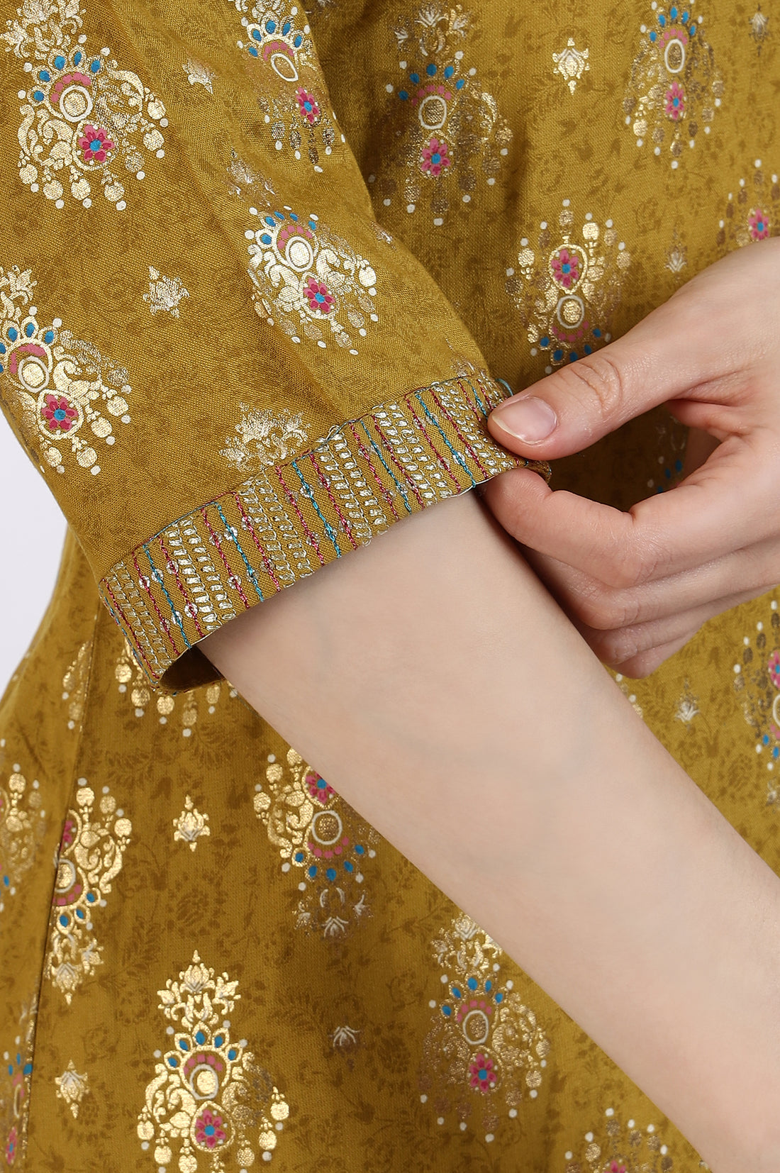 Green Foil Printed Rayon Straight Kurta