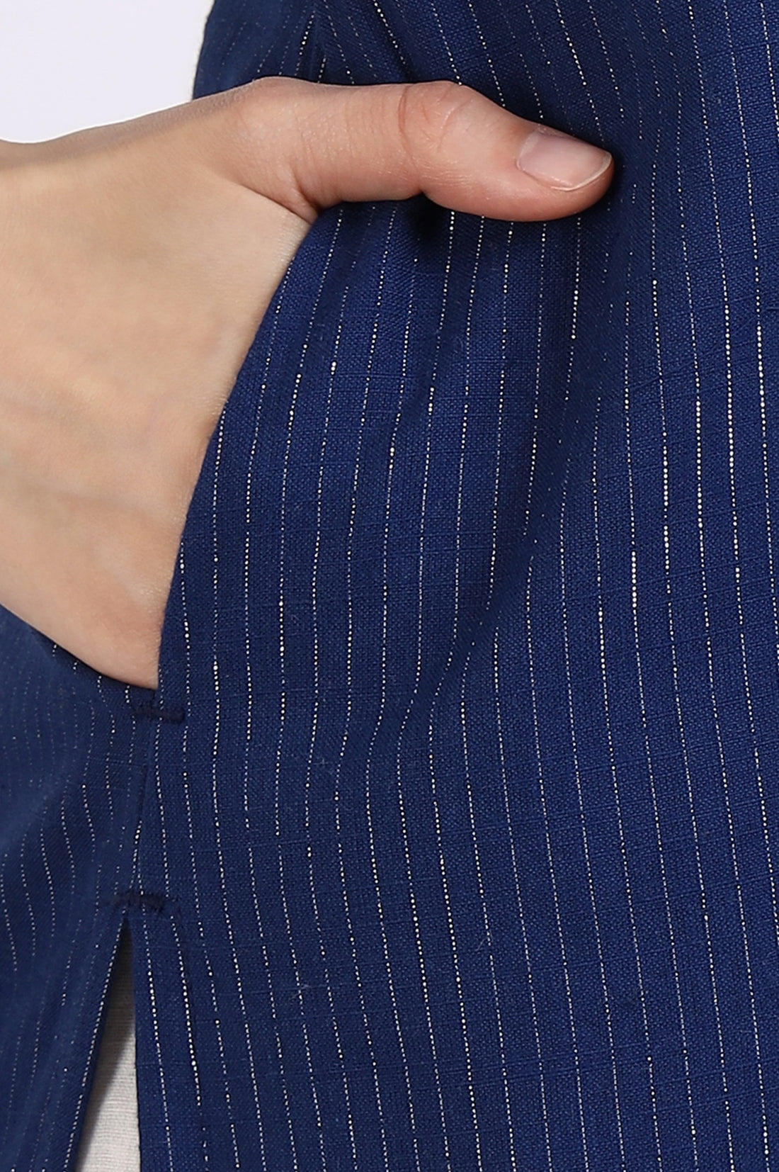 Navy Blue Cotton Zari Embellished Straight Kurta