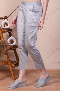 Grey Yarn-Dyed Solid Straight Fit Trousers