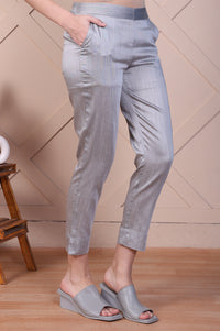 Grey Yarn-Dyed Solid Straight Fit Trousers