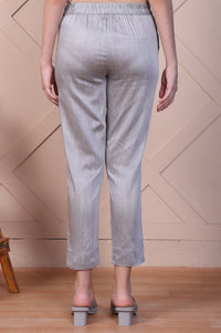 Grey Yarn-Dyed Solid Straight Fit Trousers