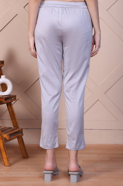 Silver Yarn-Dyed Solid Straight Fit Trousers