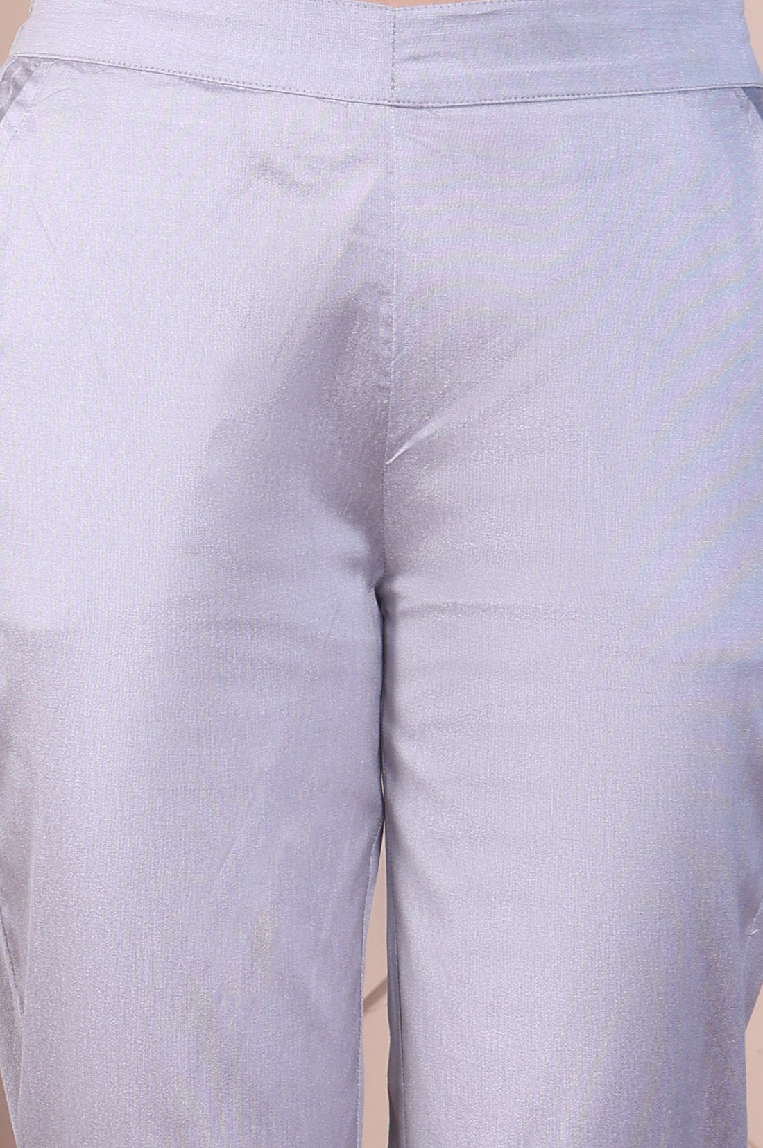Silver Yarn-Dyed Solid Straight Fit Trousers