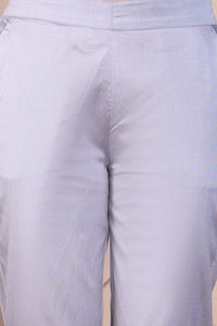 Silver Yarn-Dyed Solid Straight Fit Trousers