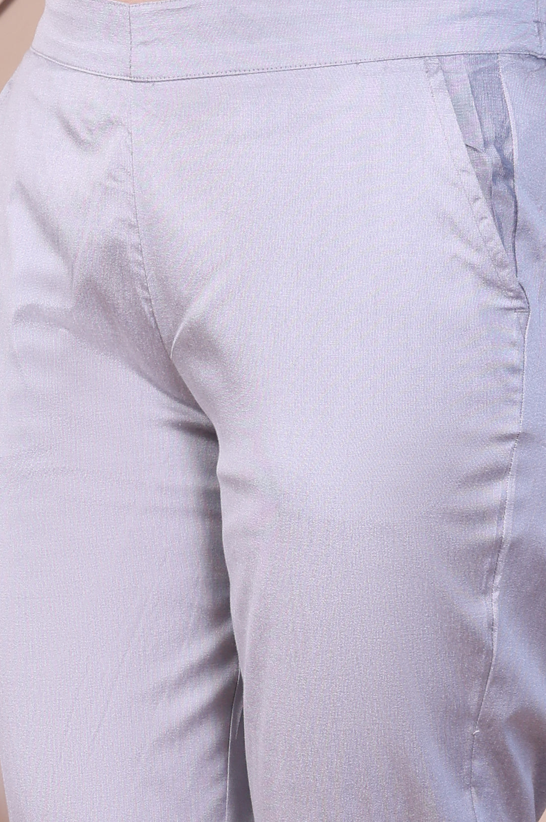 Silver Yarn-Dyed Solid Straight Fit Trousers