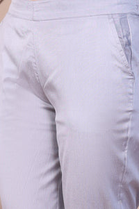 Silver Yarn-Dyed Solid Straight Fit Trousers