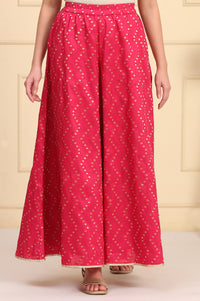 Pink Printed Jacquard Embellished Ankle-Length Woven Fabric Palazzo