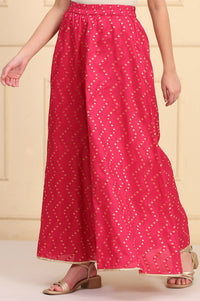 Pink Printed Jacquard Embellished Ankle-Length Woven Fabric Palazzo