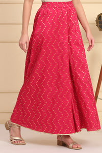 Pink Printed Jacquard Embellished Ankle-Length Woven Fabric Palazzo