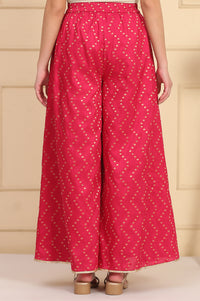 Pink Printed Jacquard Embellished Ankle-Length Woven Fabric Palazzo