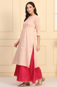 Pink Printed Jacquard Embellished Ankle-Length Woven Fabric Palazzo