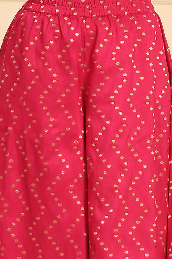 Pink Printed Jacquard Embellished Ankle-Length Woven Fabric Palazzo