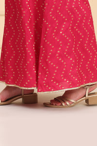 Pink Printed Jacquard Embellished Ankle-Length Woven Fabric Palazzo
