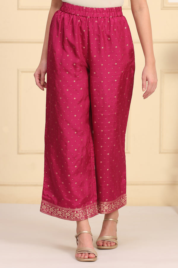 Magenta Printed Jacquard Embellished Ankle-Length Woven Fabric Palazzo