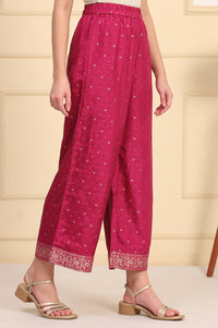 Magenta Printed Jacquard Embellished Ankle-Length Woven Fabric Palazzo