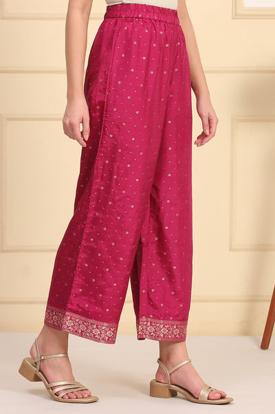 Magenta Printed Jacquard Embellished Ankle-Length Woven Fabric Palazzo